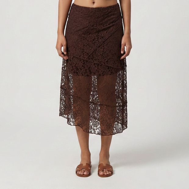 Solid Flared Mid Rise Skirt