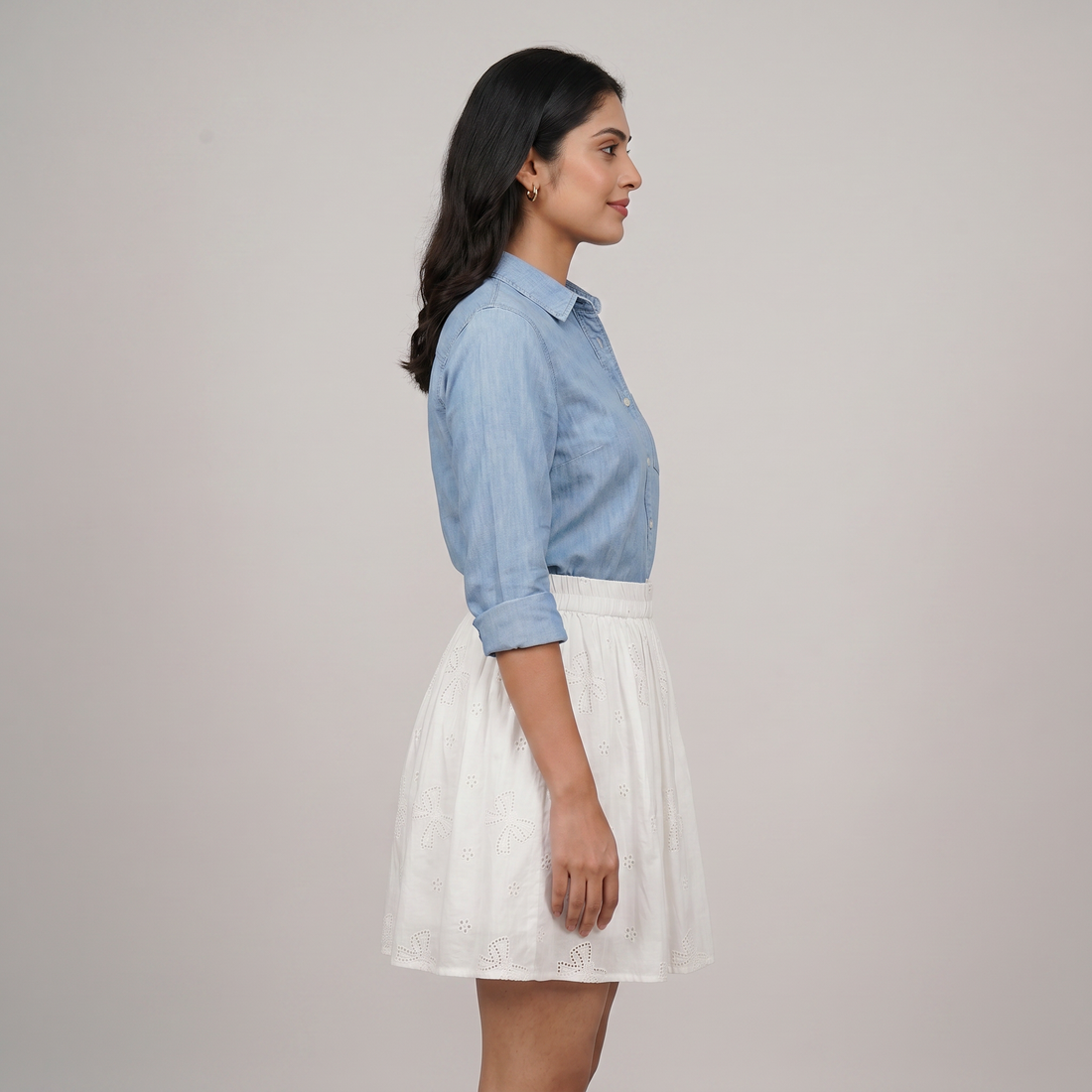 Cotton Solid Flared Skirt