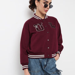 Graphic Band Collar Varsity Sweatshirt