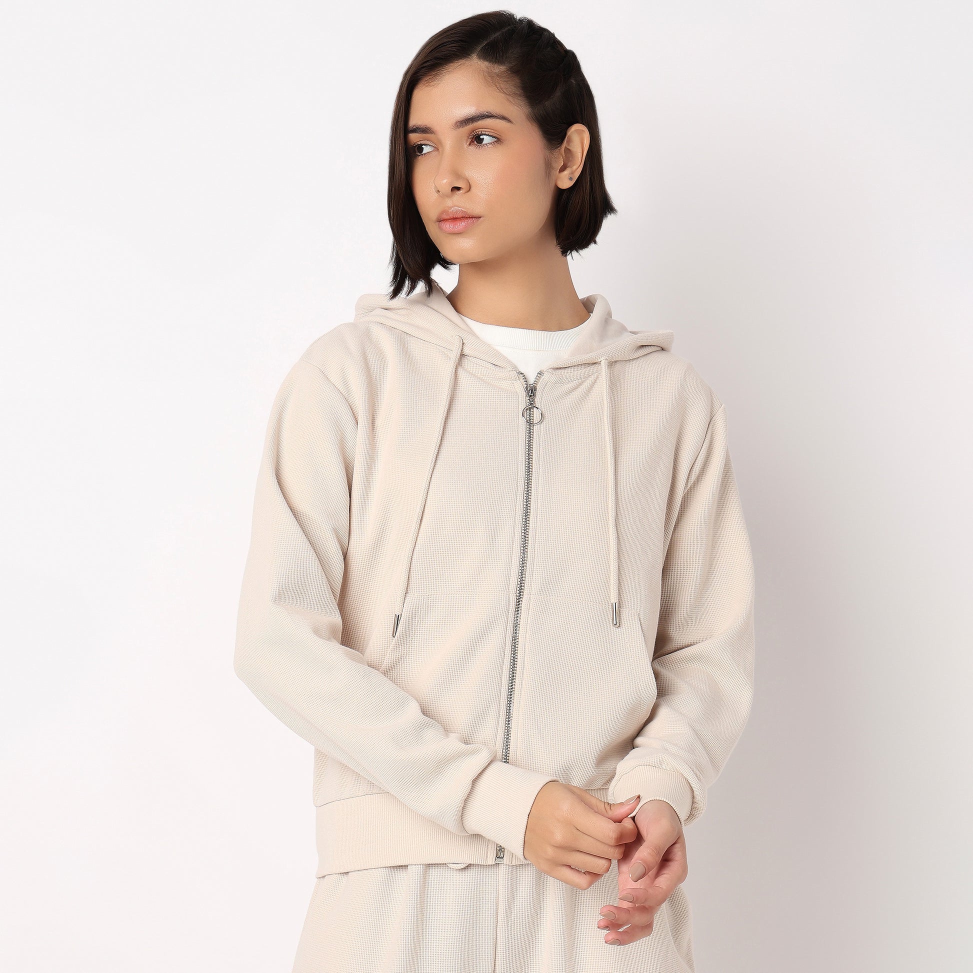 Solid Sweatshirt With Front Zipper Opening