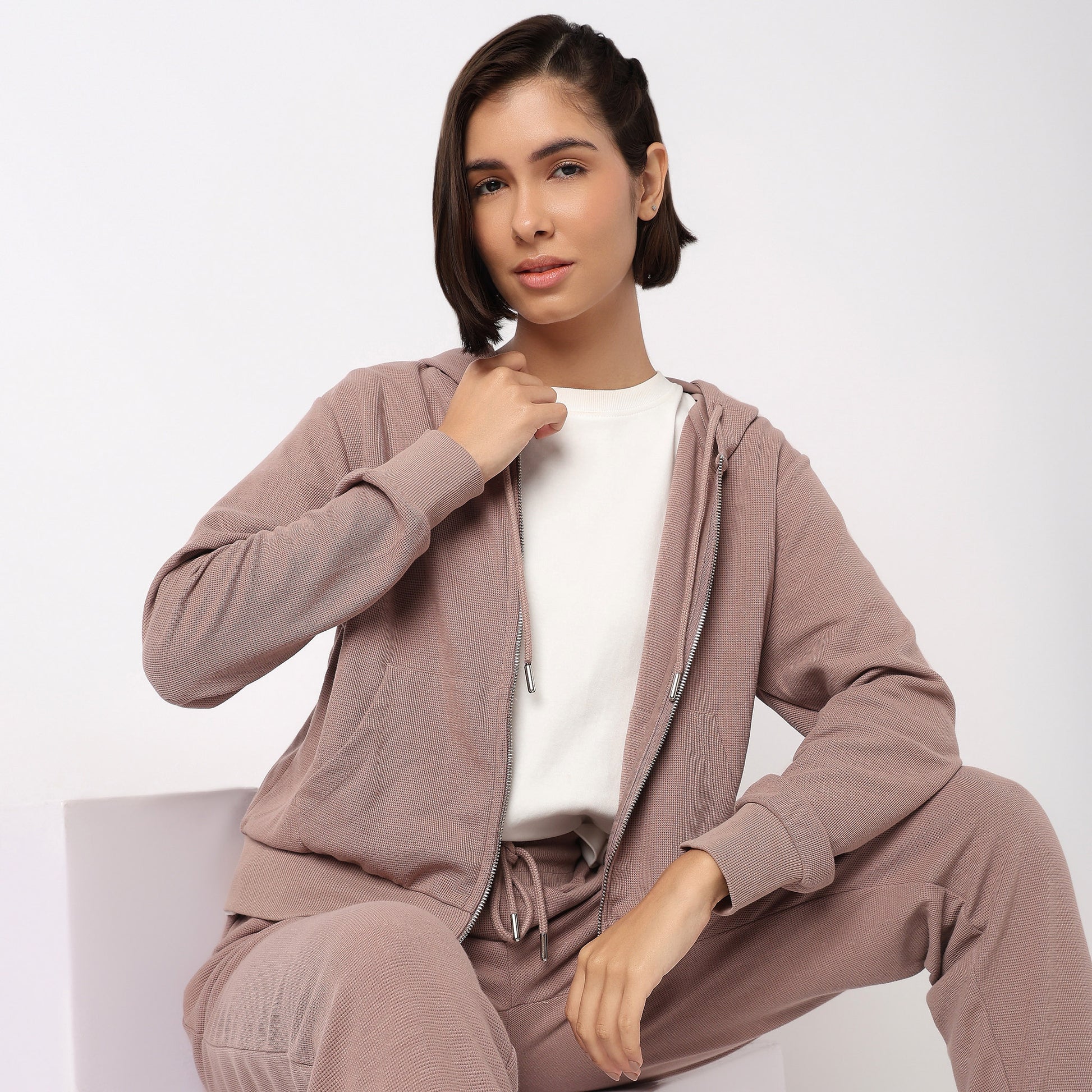 Solid Sweatshirt With Front Zipper Opening