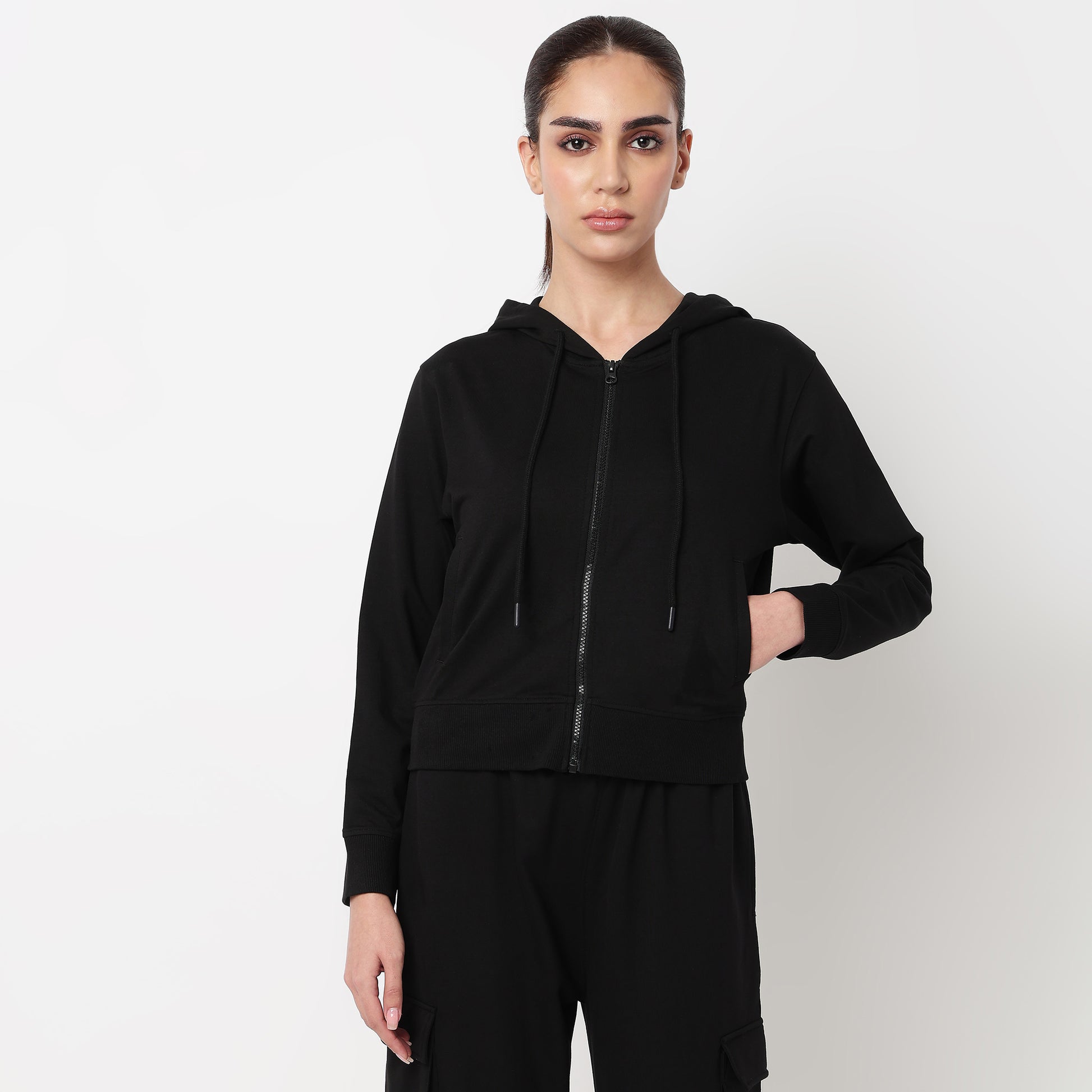 Solid Sweatshirt With Front Zipper