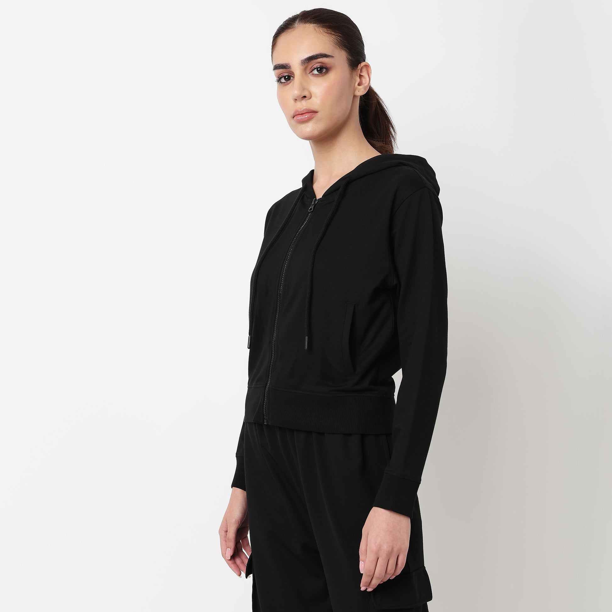 Solid Sweatshirt With Front Zipper