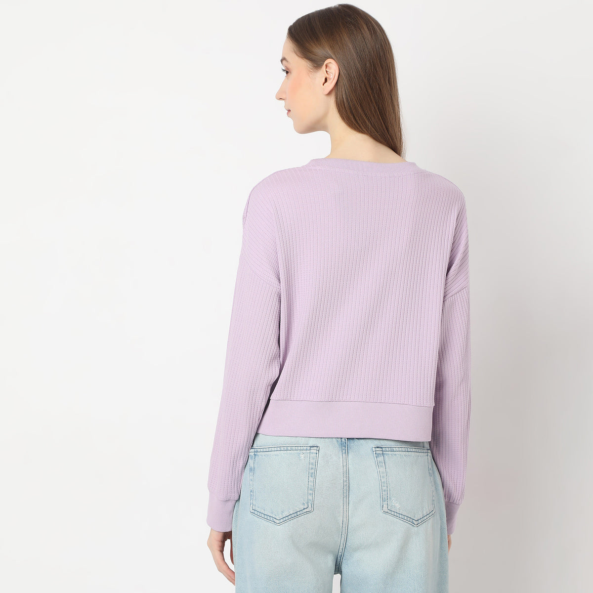 Cropped Solid Round Neck Sweat Tee