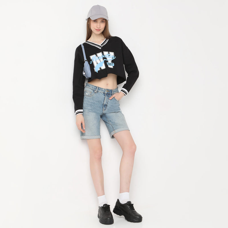 Boxy Fit Printed V-Neck Sweat Tees