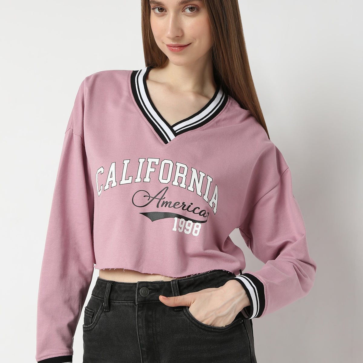 Boxy Fit Printed V-Neck Sweat Tees