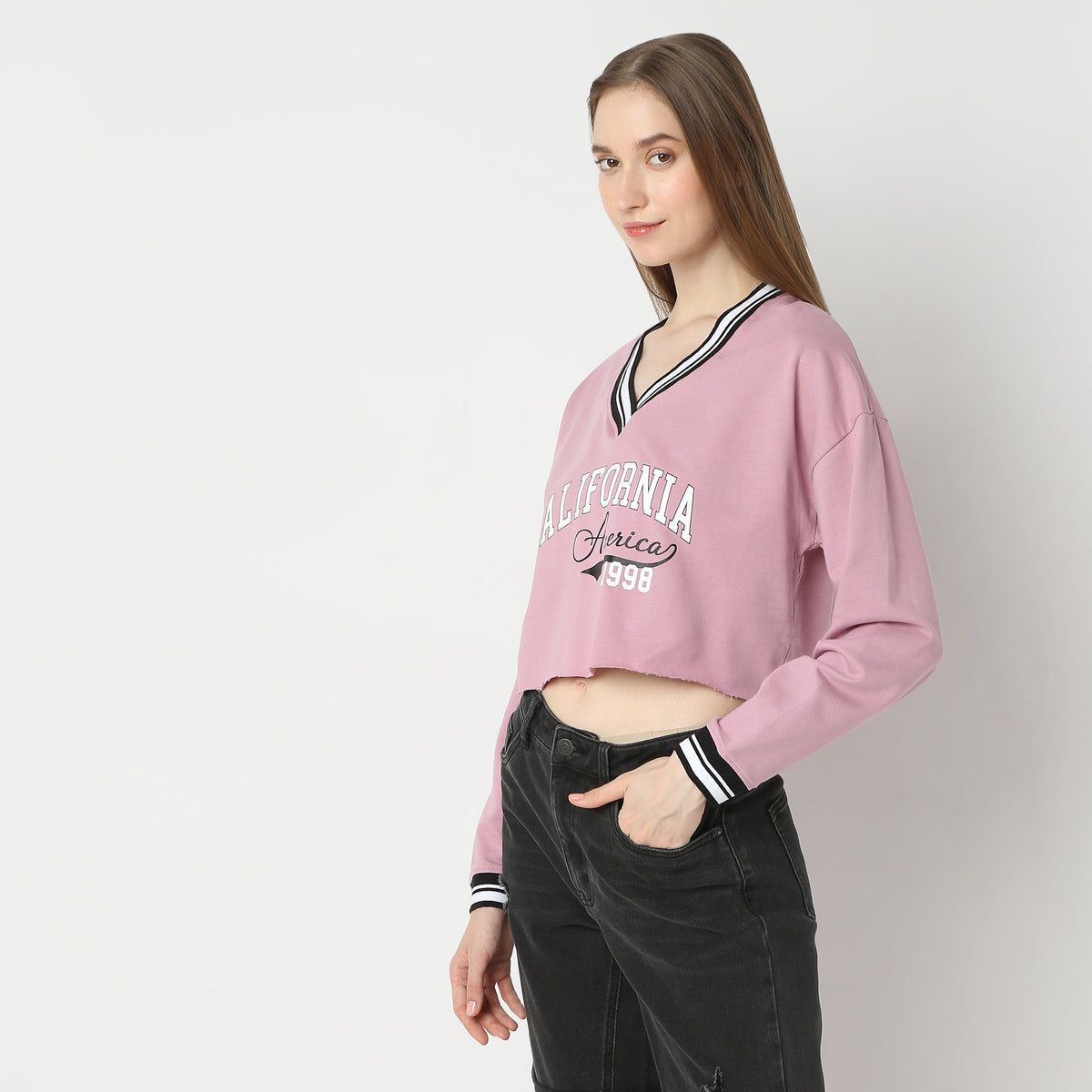 Boxy Fit Printed V-Neck Sweat Tees