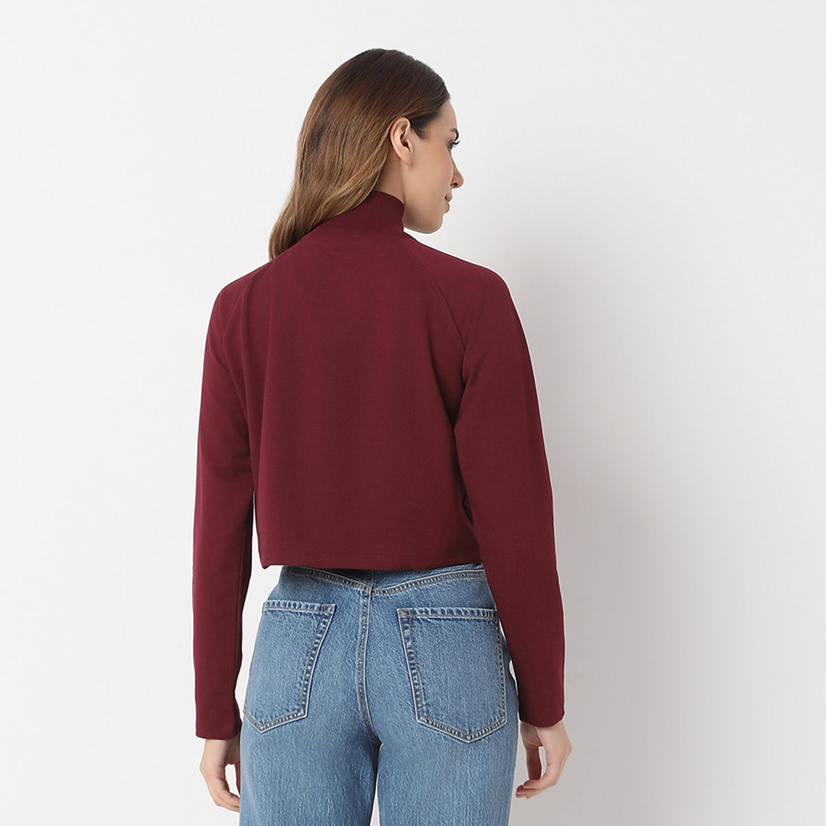 Crop Length Quarter Zip Straight Knit Sweat Tee