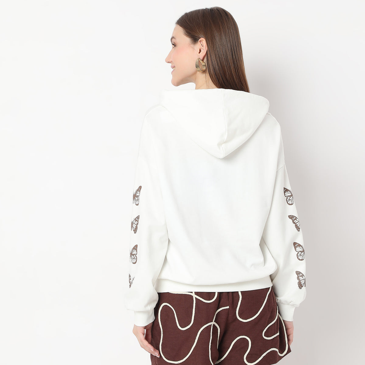 Oversize Printed with Butterfly Print on Sleeve Sweat Tee