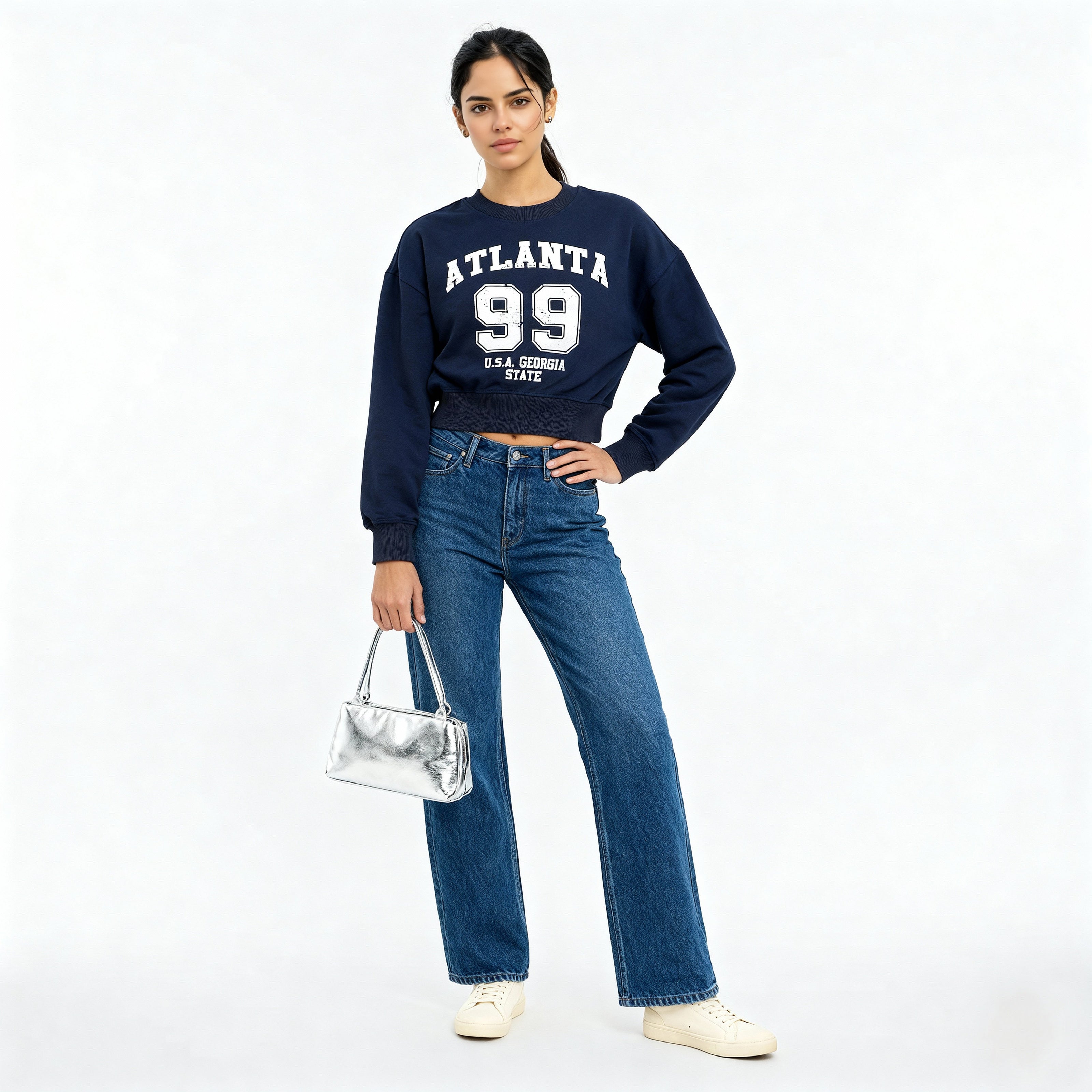 Oversize Cotton Graphic Cropped Sweat Tee