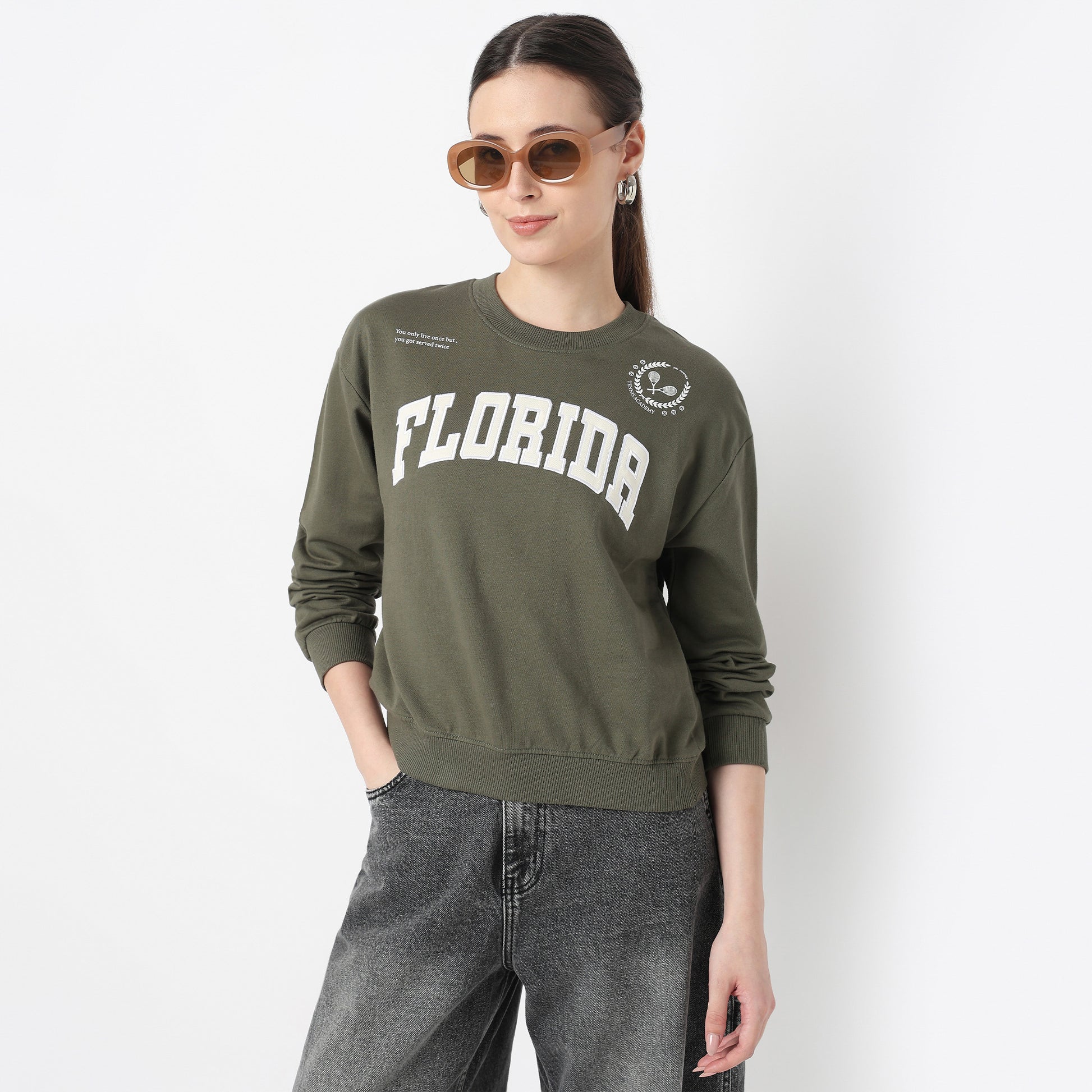 Round Neck Graphic Sweat Tee 