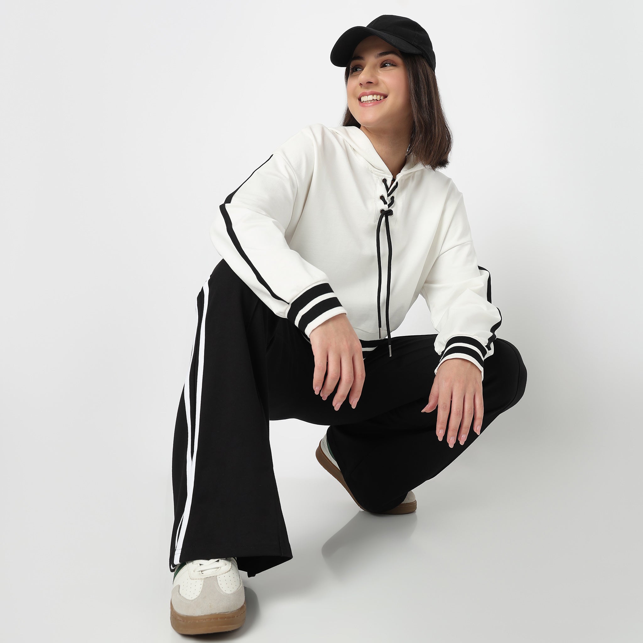 Boxy Fit Sweat Tee With Lace-Up Neckline