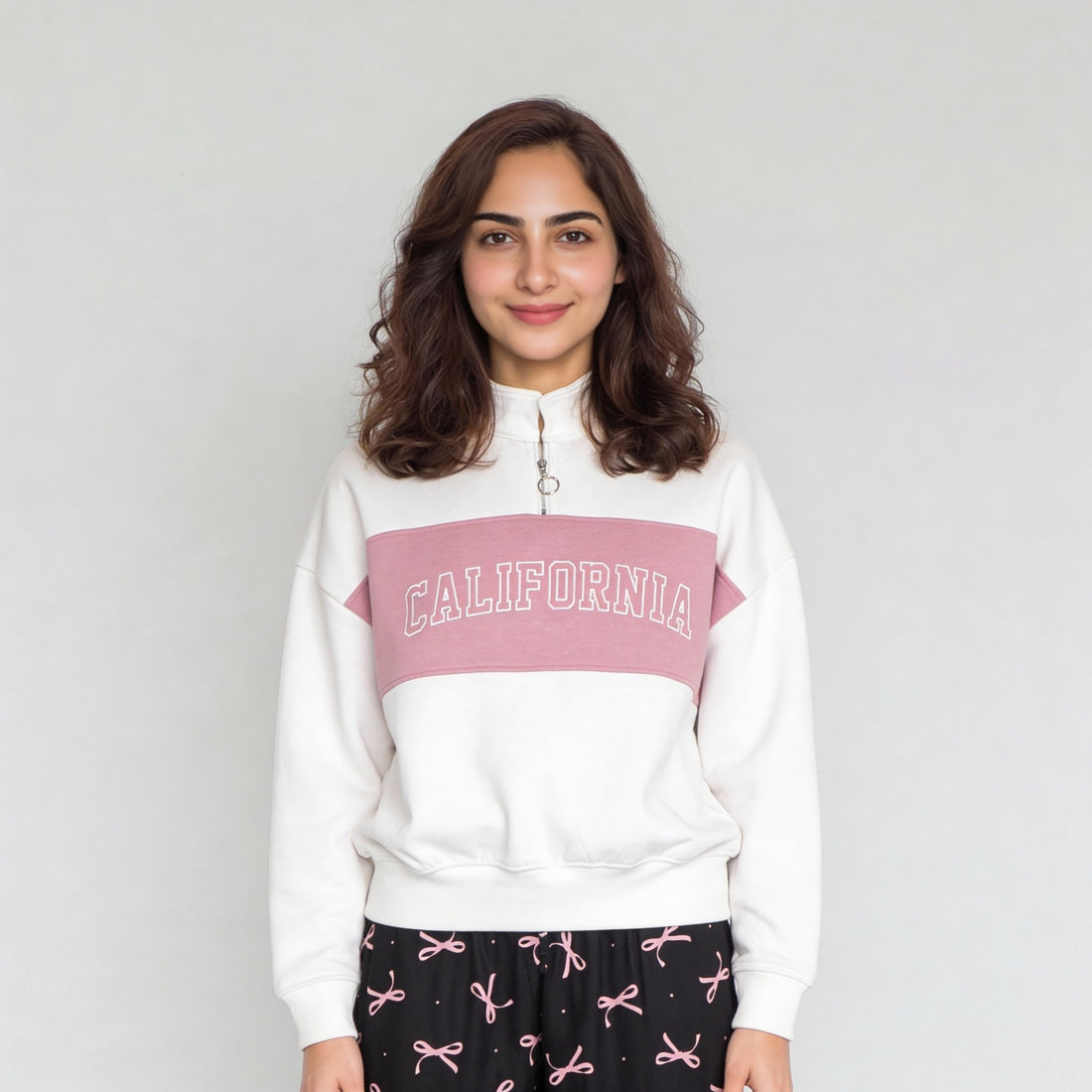 Young Women Sweat Tee With Contrast Colour Blocked Panel With Embroidery