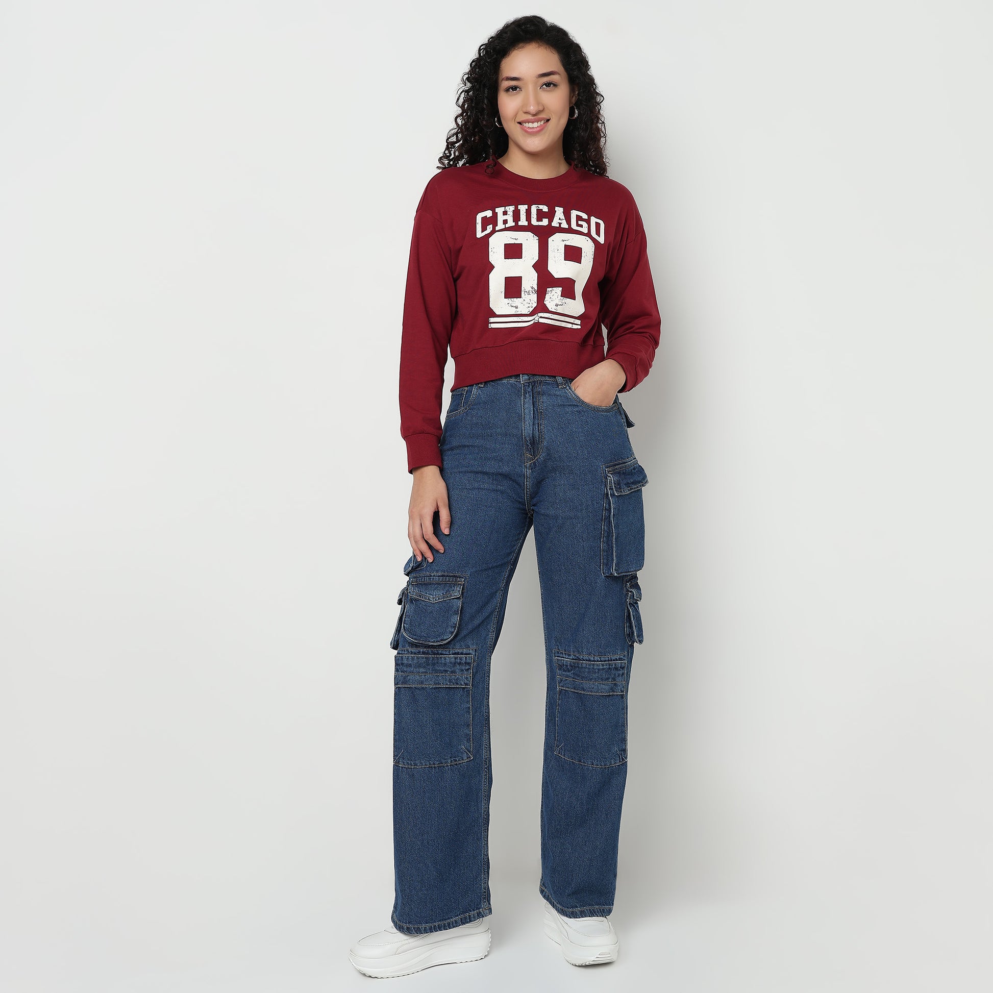 Buy Women Boxy Fit Graphic Full Sleeve Sweat Tee  - Style Union