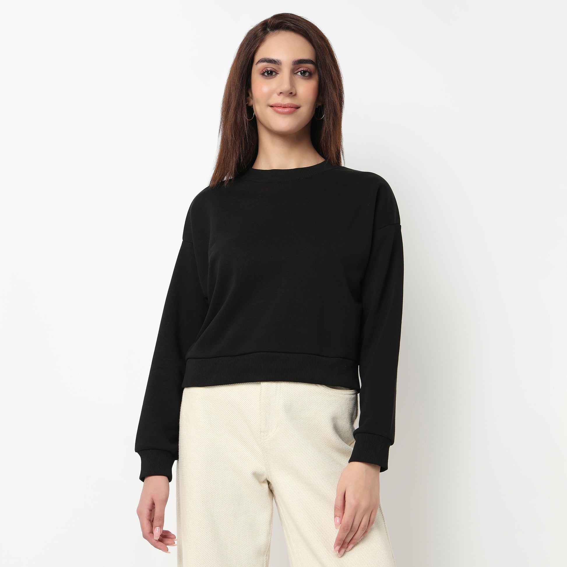 Oversize Cotton Cropped Sweatshirt