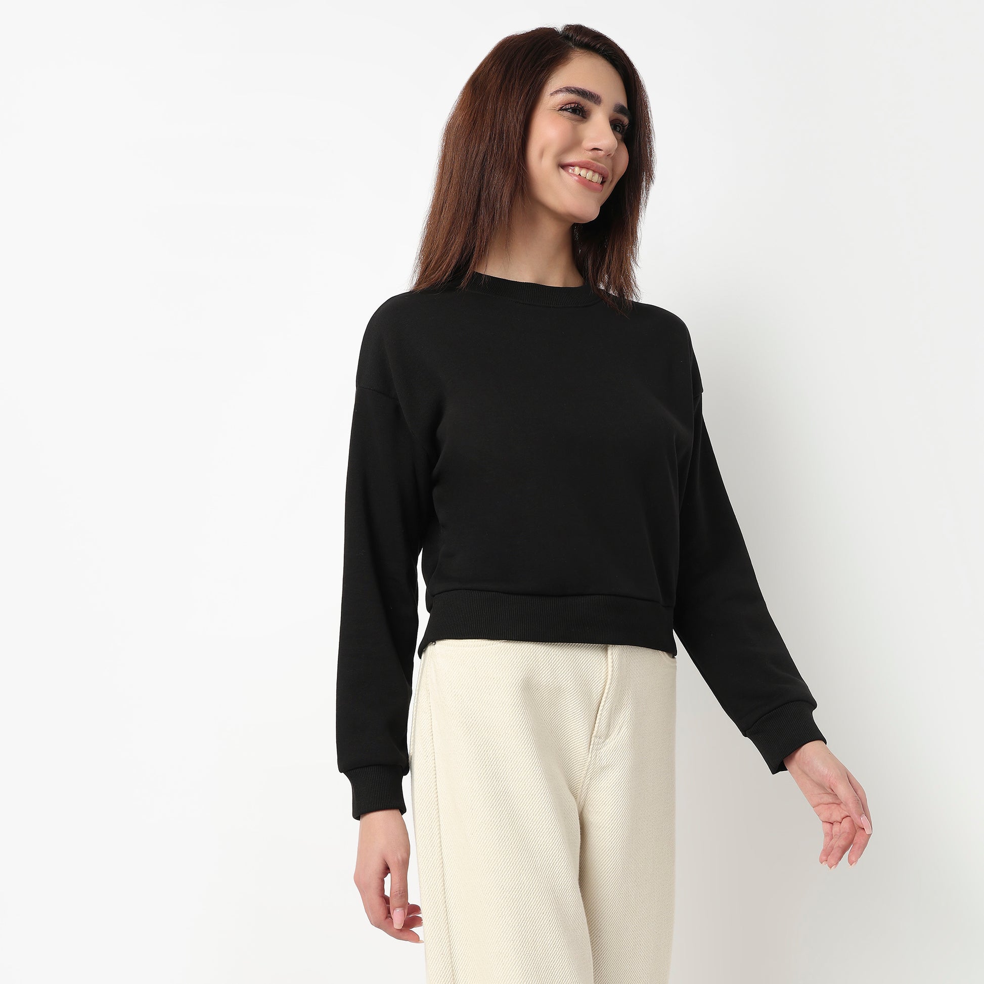 Oversize Cotton Cropped Sweatshirt