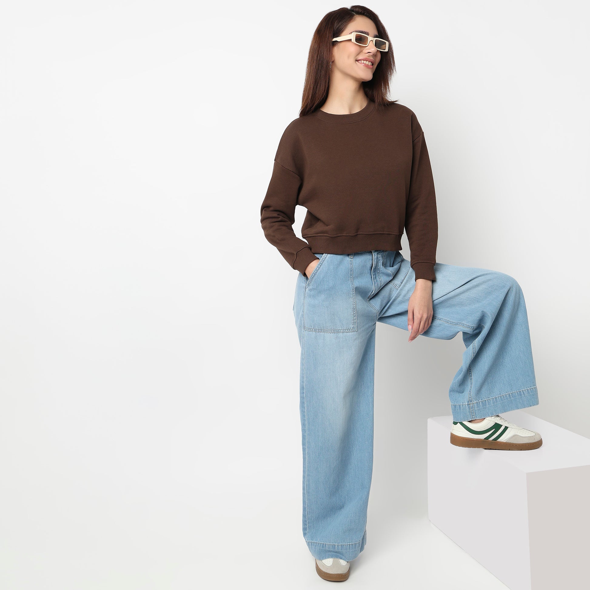 Oversize Cotton Cropped Sweatshirt