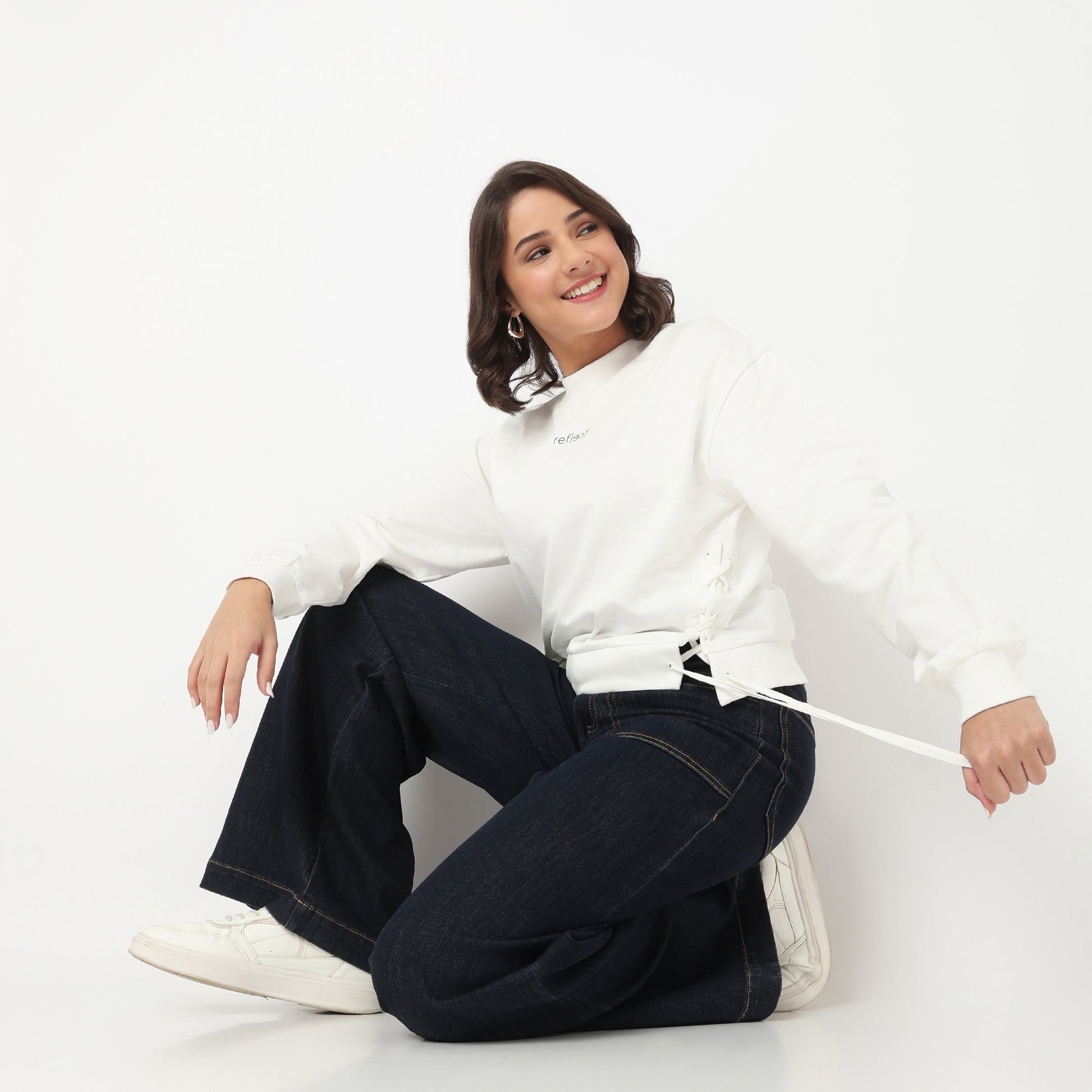 Cotton Sweat Tee With Side Ruching Detail