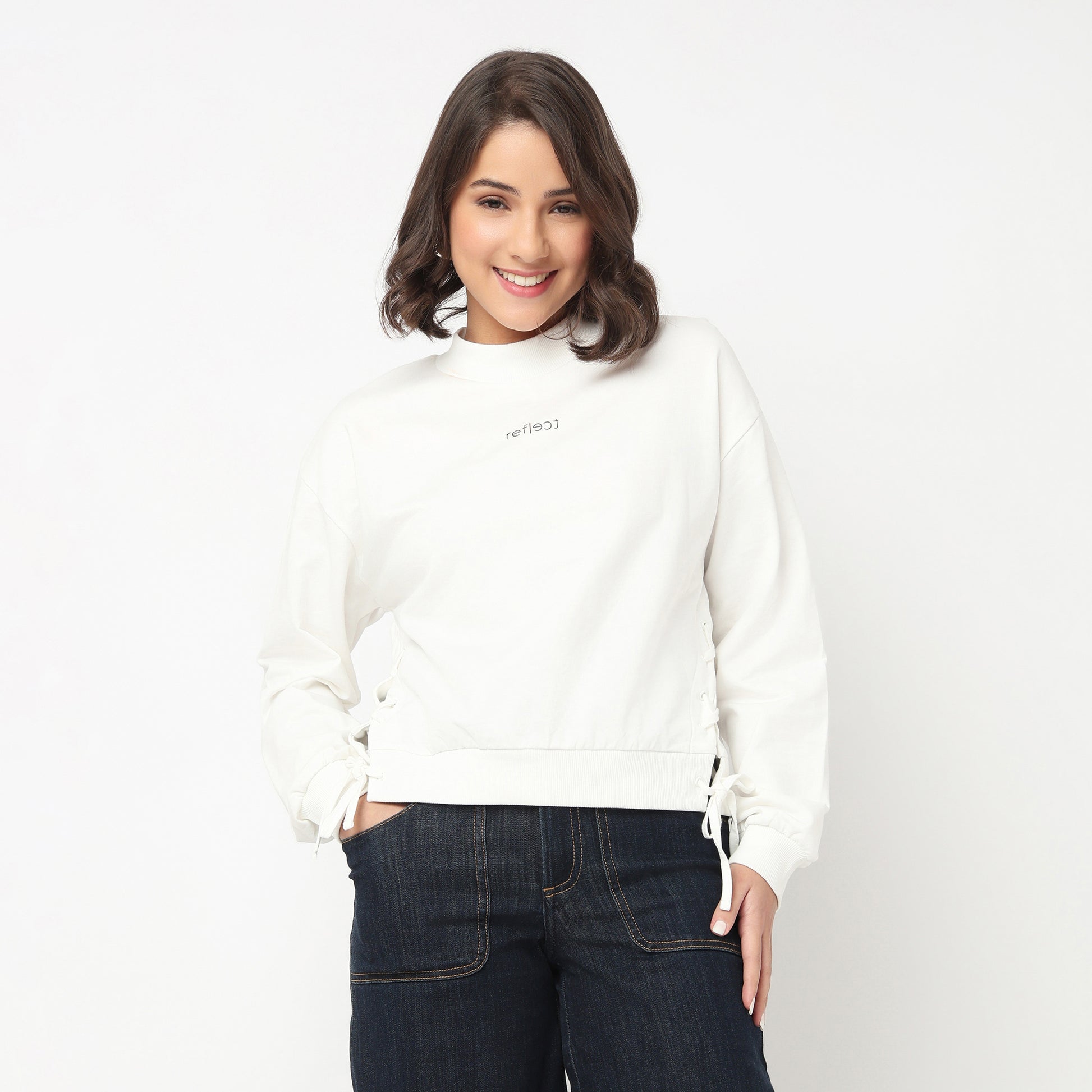 Cotton Sweat Tee With Side Ruching Detail