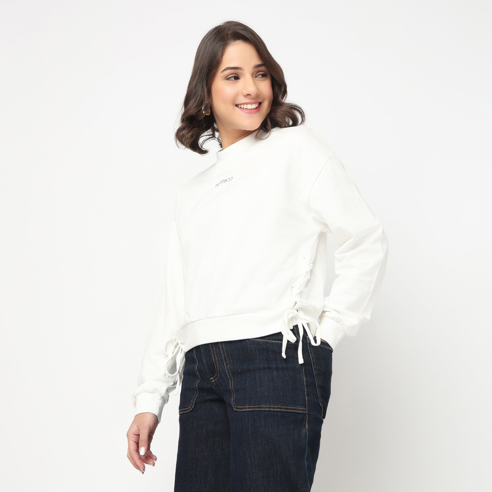 Cotton Sweat Tee With Side Ruching Detail