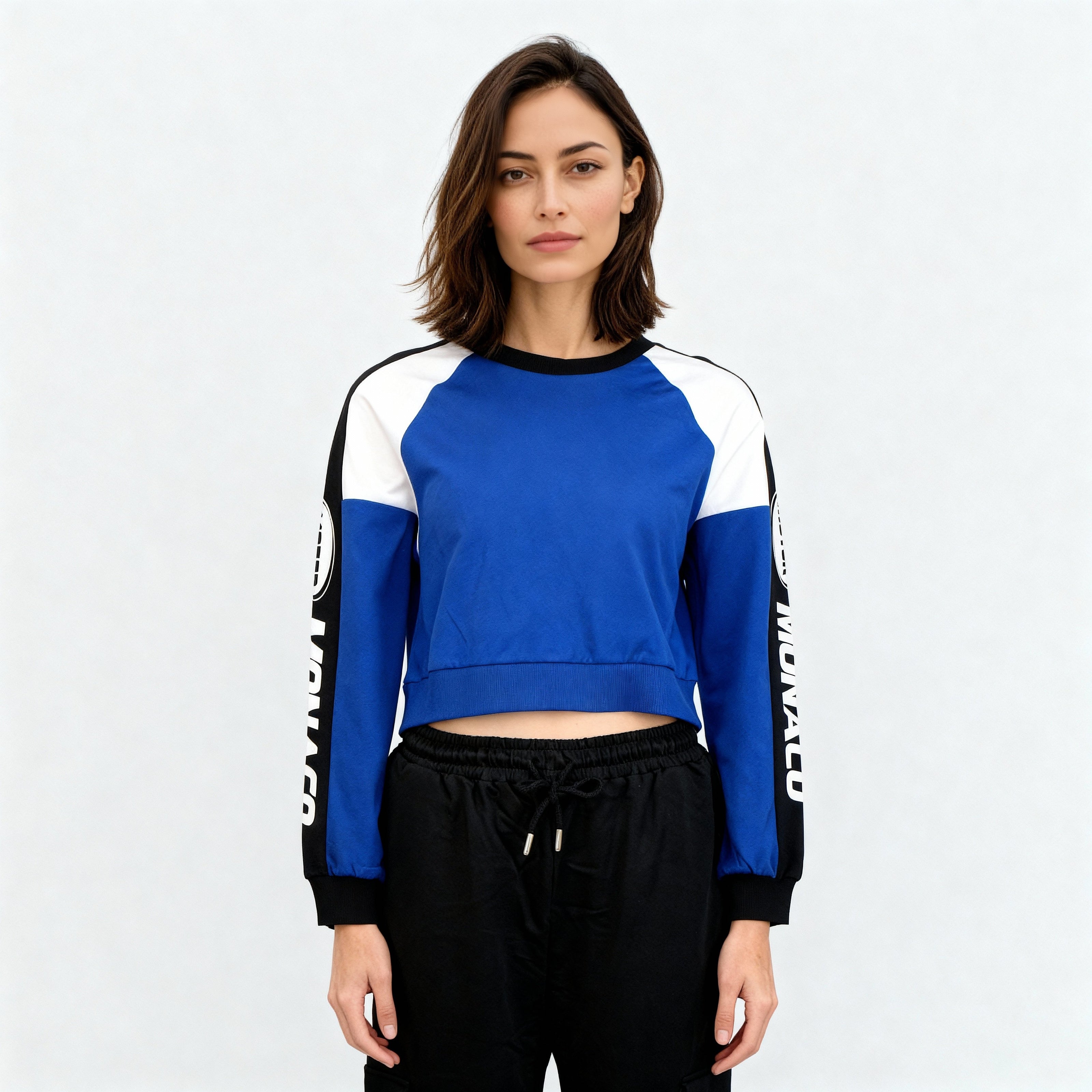 Oversize Color Blocked Cropped Sweat Tee