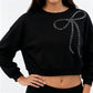 Embellished Oversize Studded Bow Sweat Tee