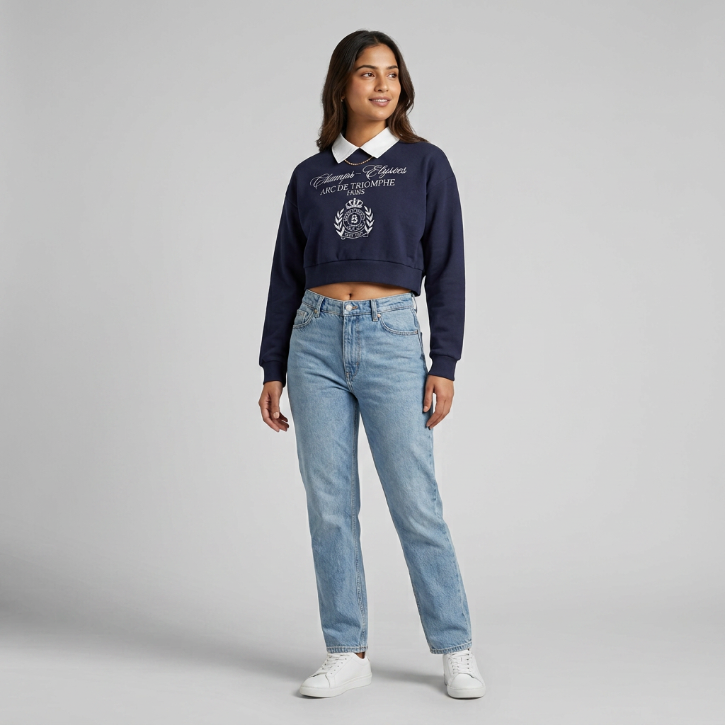 Cotton Graphic Shirt Collar Oversized Sweat Tee