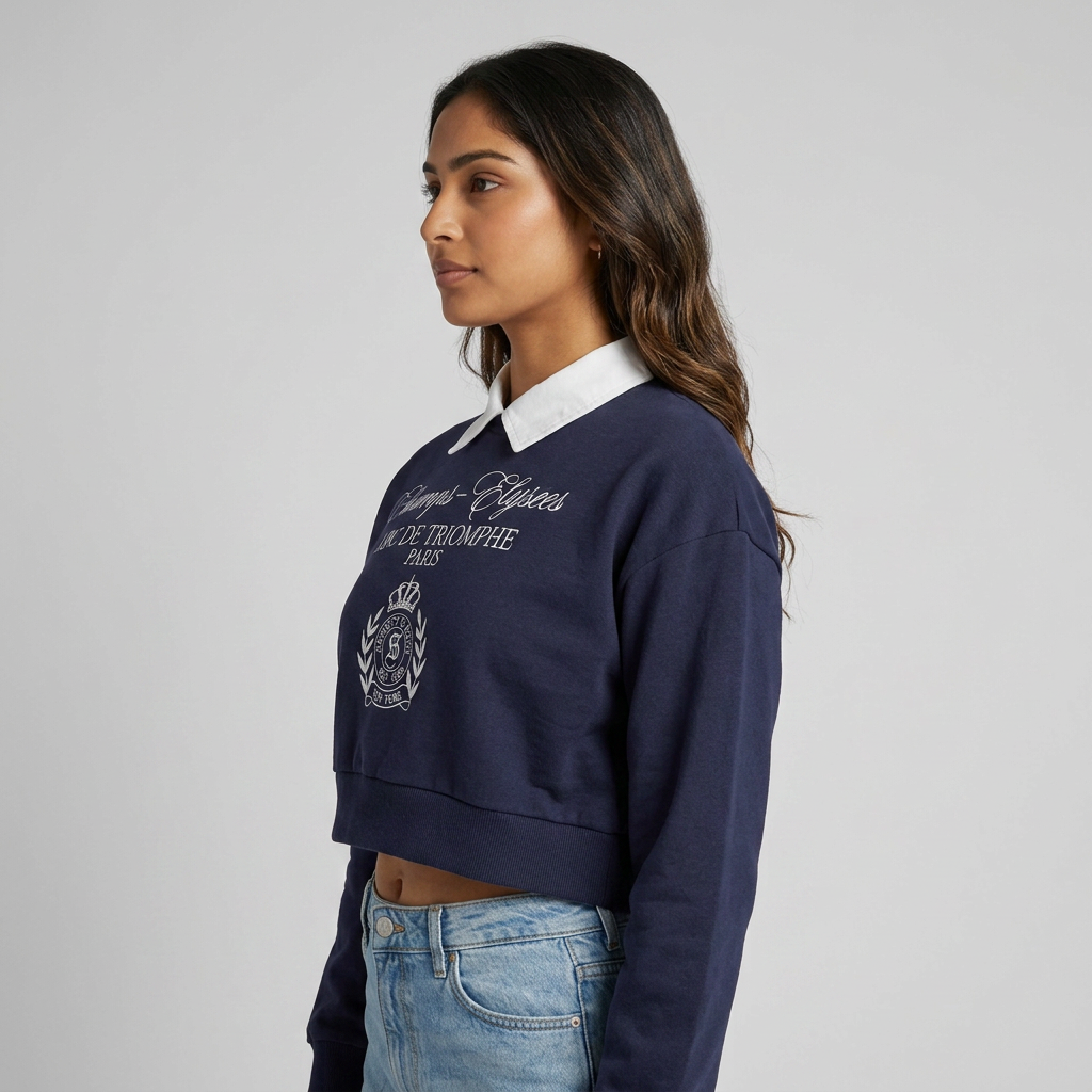 Cotton Graphic Shirt Collar Oversized Sweat Tee