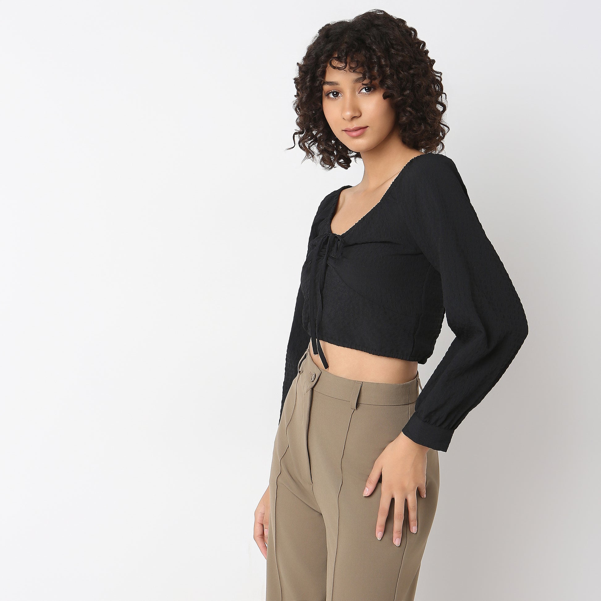 Regular Fit Solid Crop Top