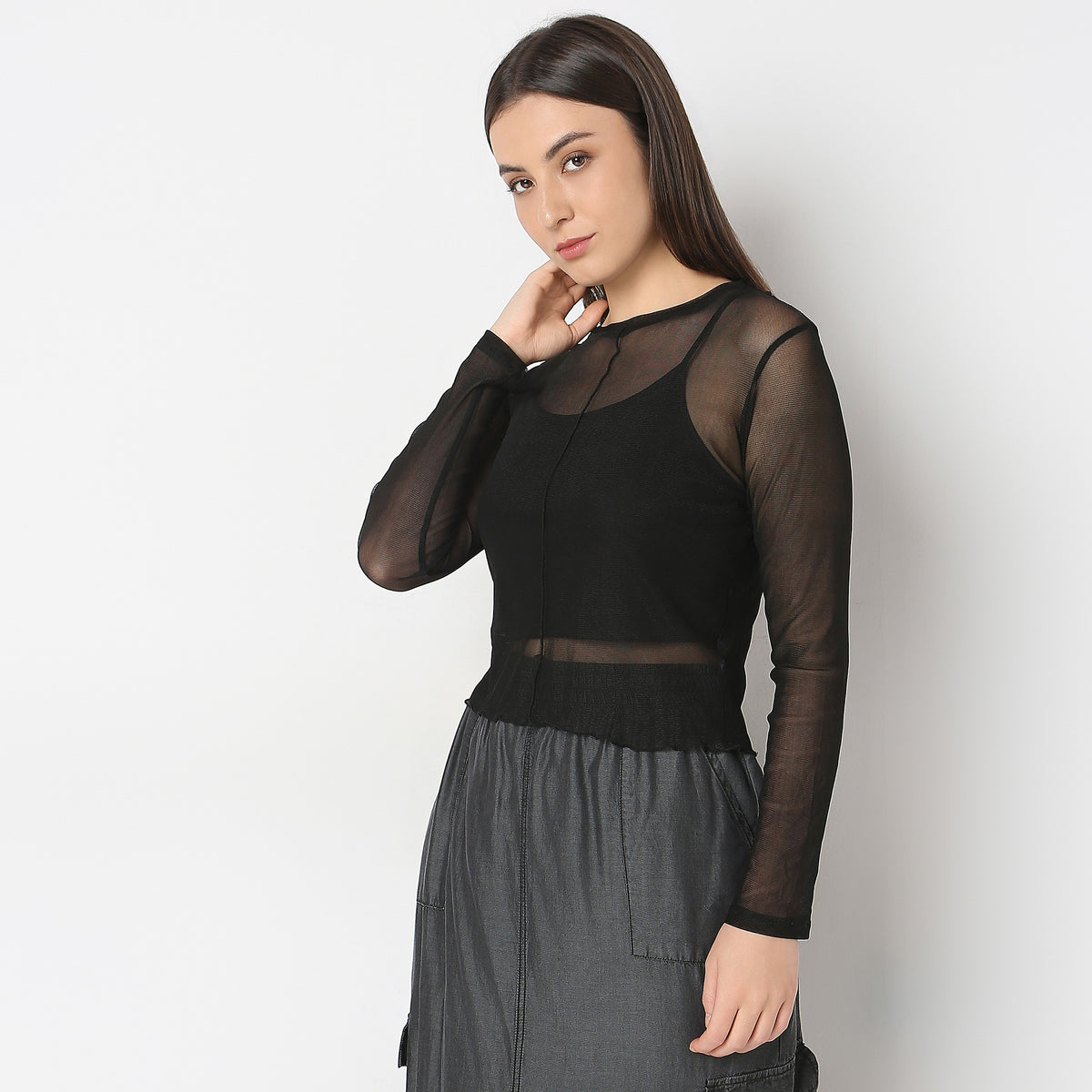 Regular Fit Solid Crop Top