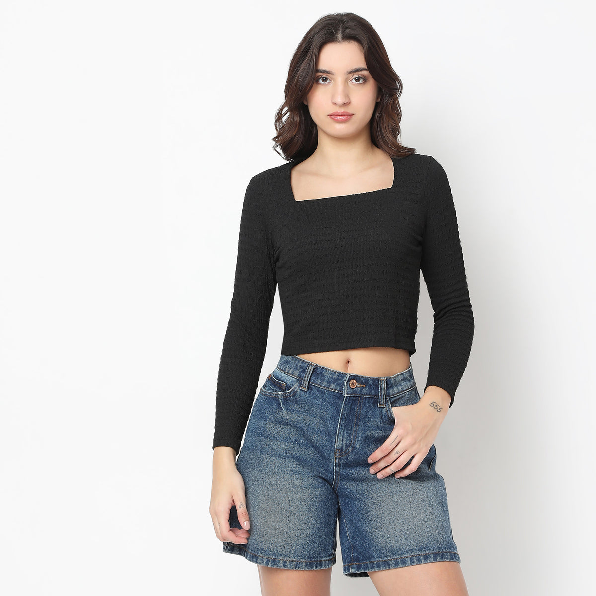 Regular Fit Solid Crop Top