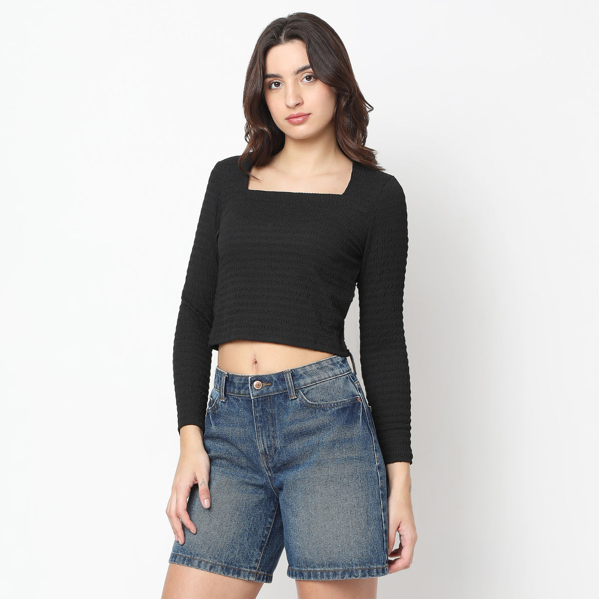 Regular Fit Solid Crop Top