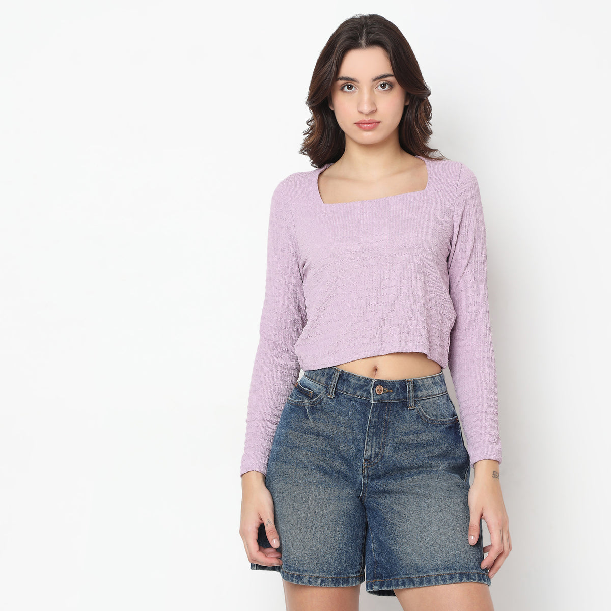 Regular Fit Solid Crop Top