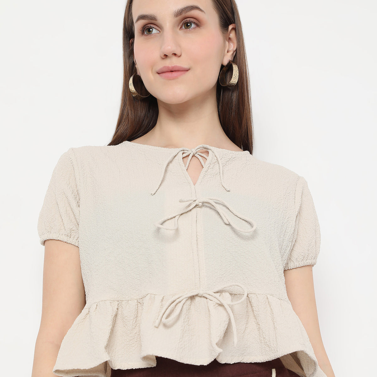 Tie-Up Neck Woven Betty Crop Top