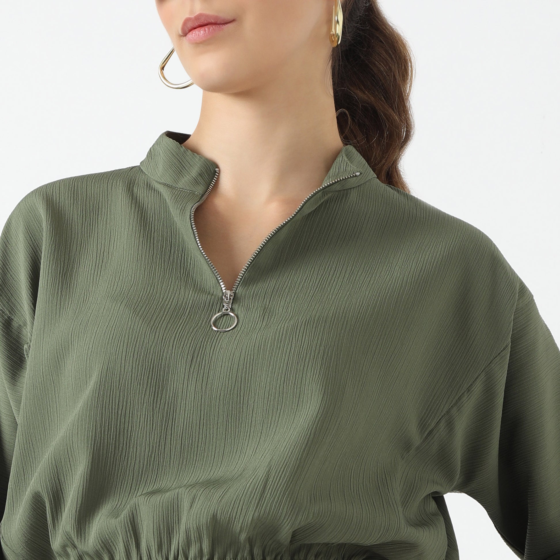 Regular Fit Solid Band Collar Top