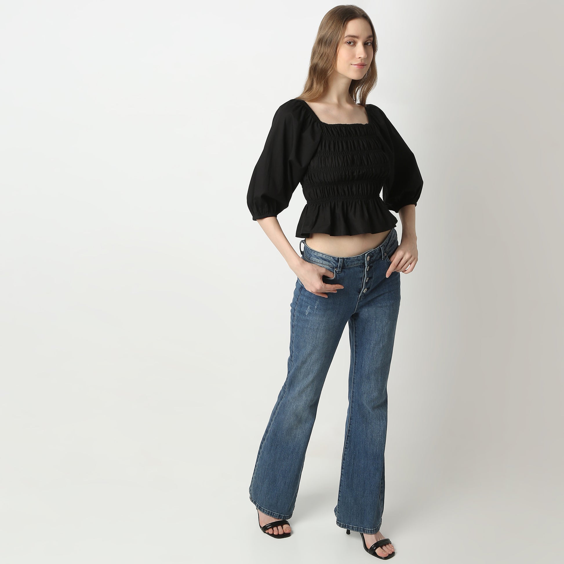 Regular Fit Solid Square Neck Crop Top
