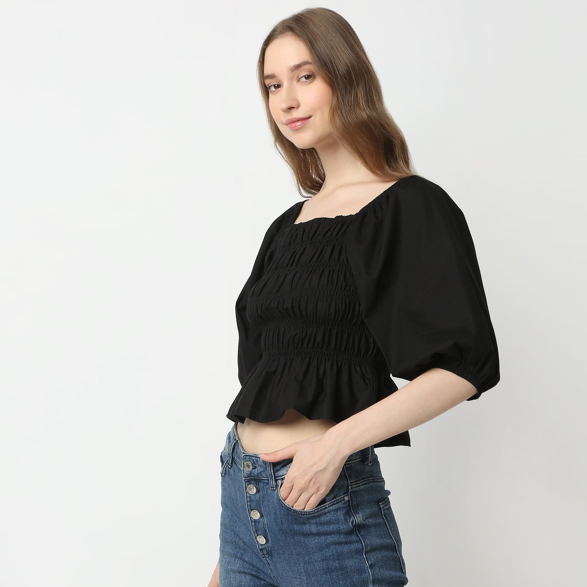 Regular Fit Solid Square Neck Crop Top