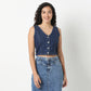 Denim Basic Waistcoat with Metal Button Closure
