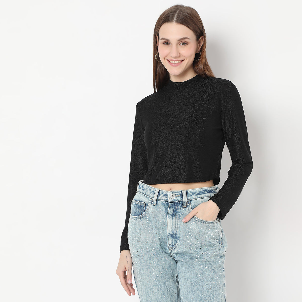 Solid Mock Turtle Neck Top