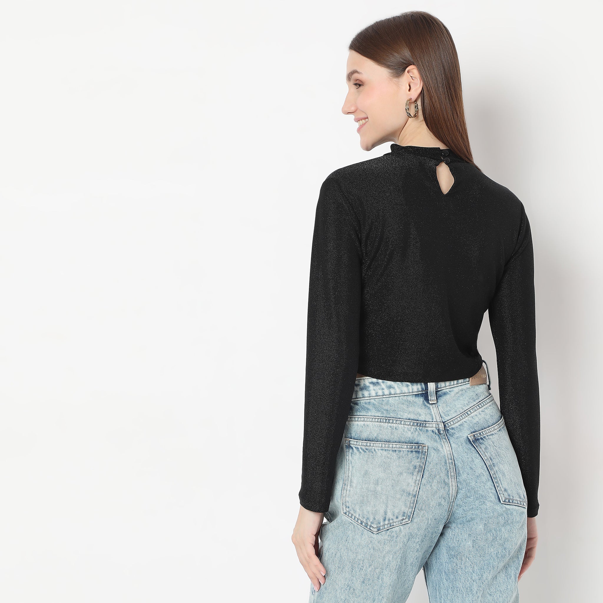 Mock Neck Full Sleeve Shimmer Sheath Fitted Top – Style Union
