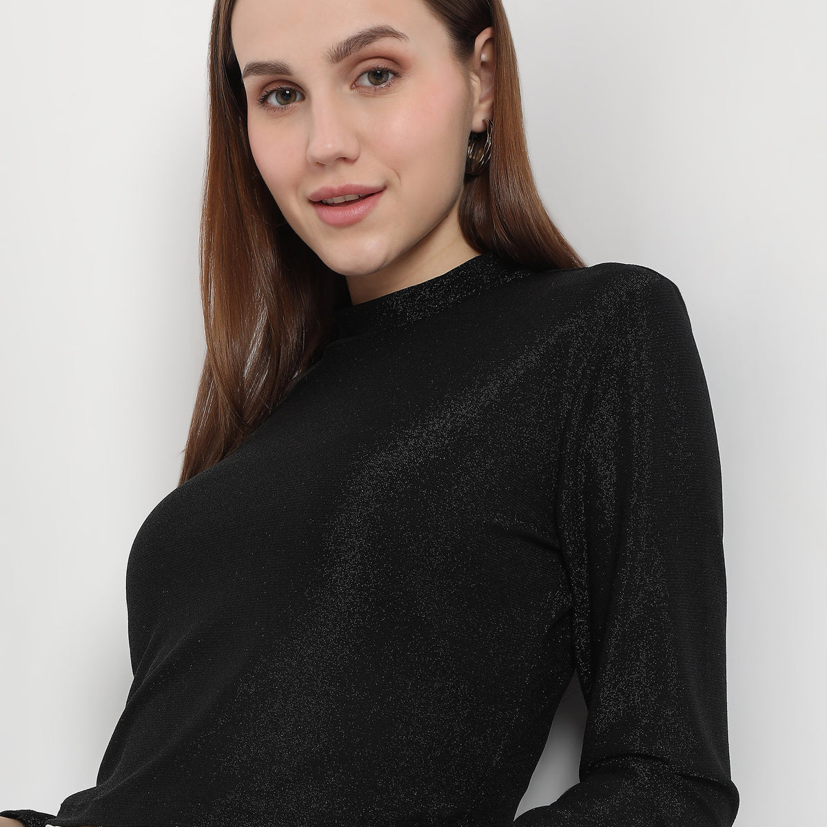 Solid Mock Turtle Neck Top