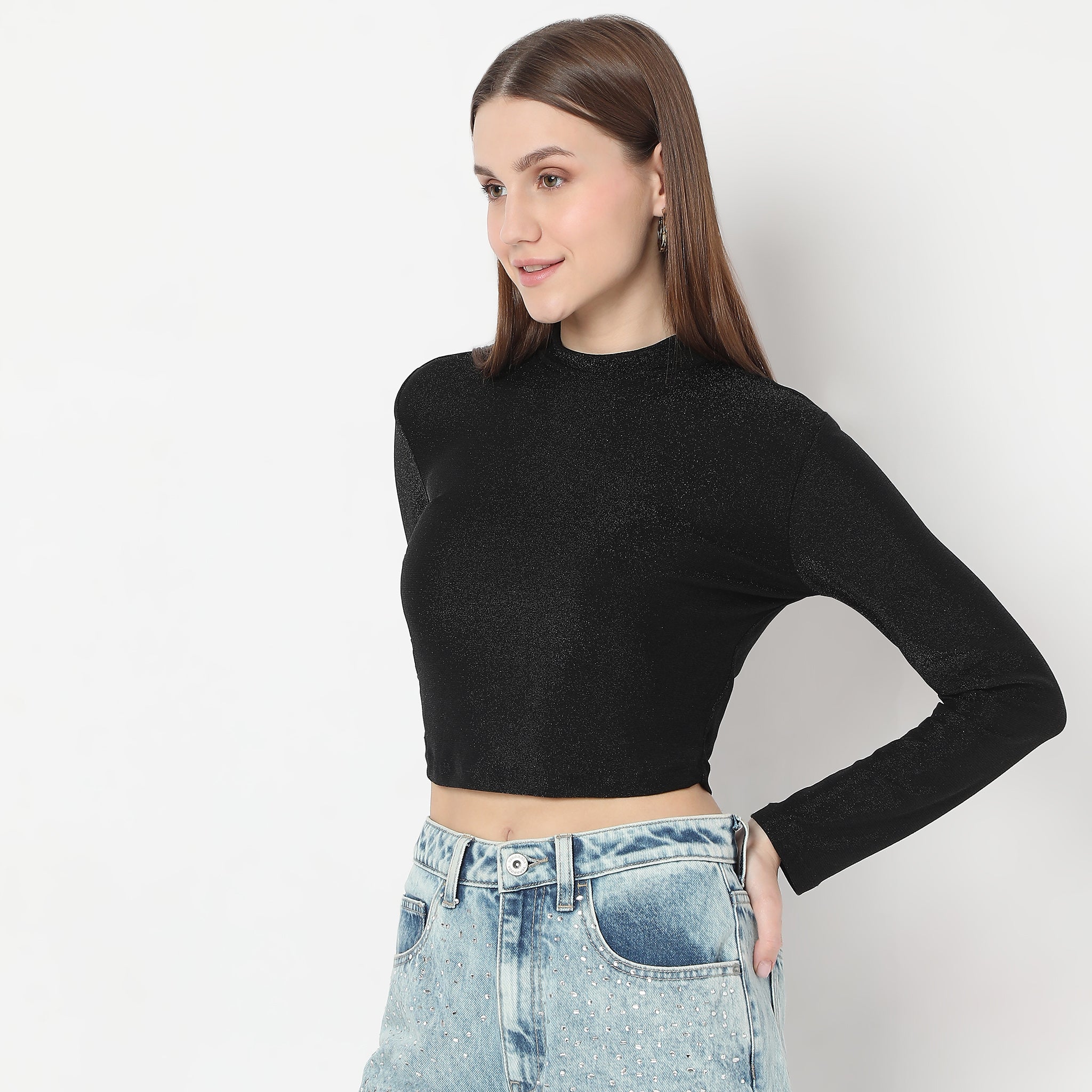 mock neck fitted top