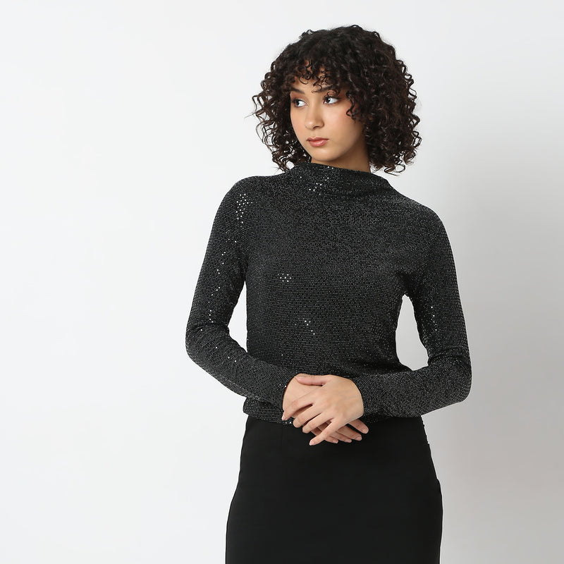 Solid Mock Turtle Neck Top