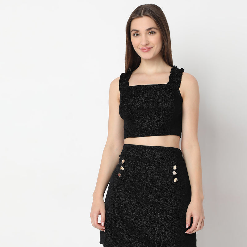 Betty Look Square Neck Fitted Party Crop Top