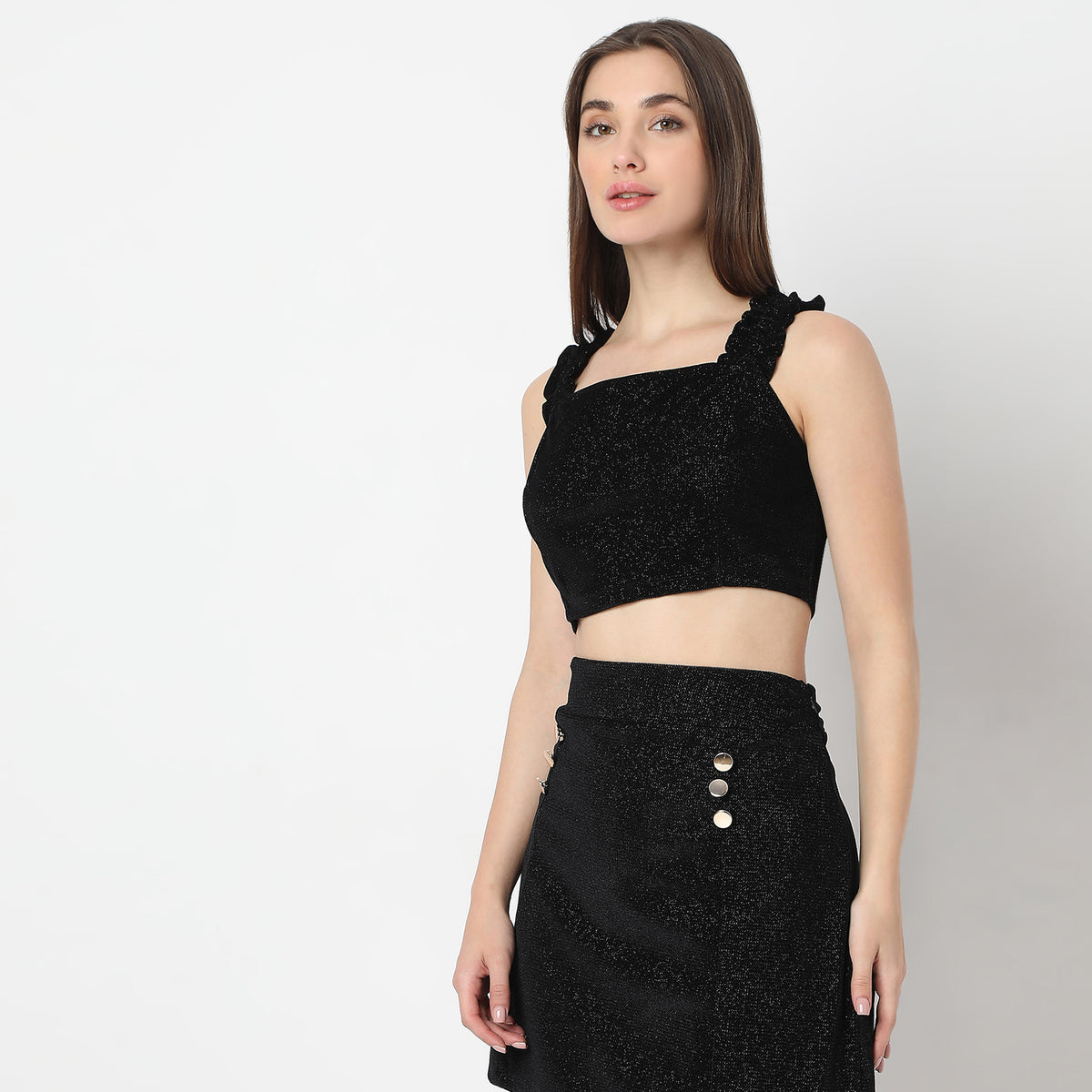 Betty Look Square Neck Fitted Party Crop Top