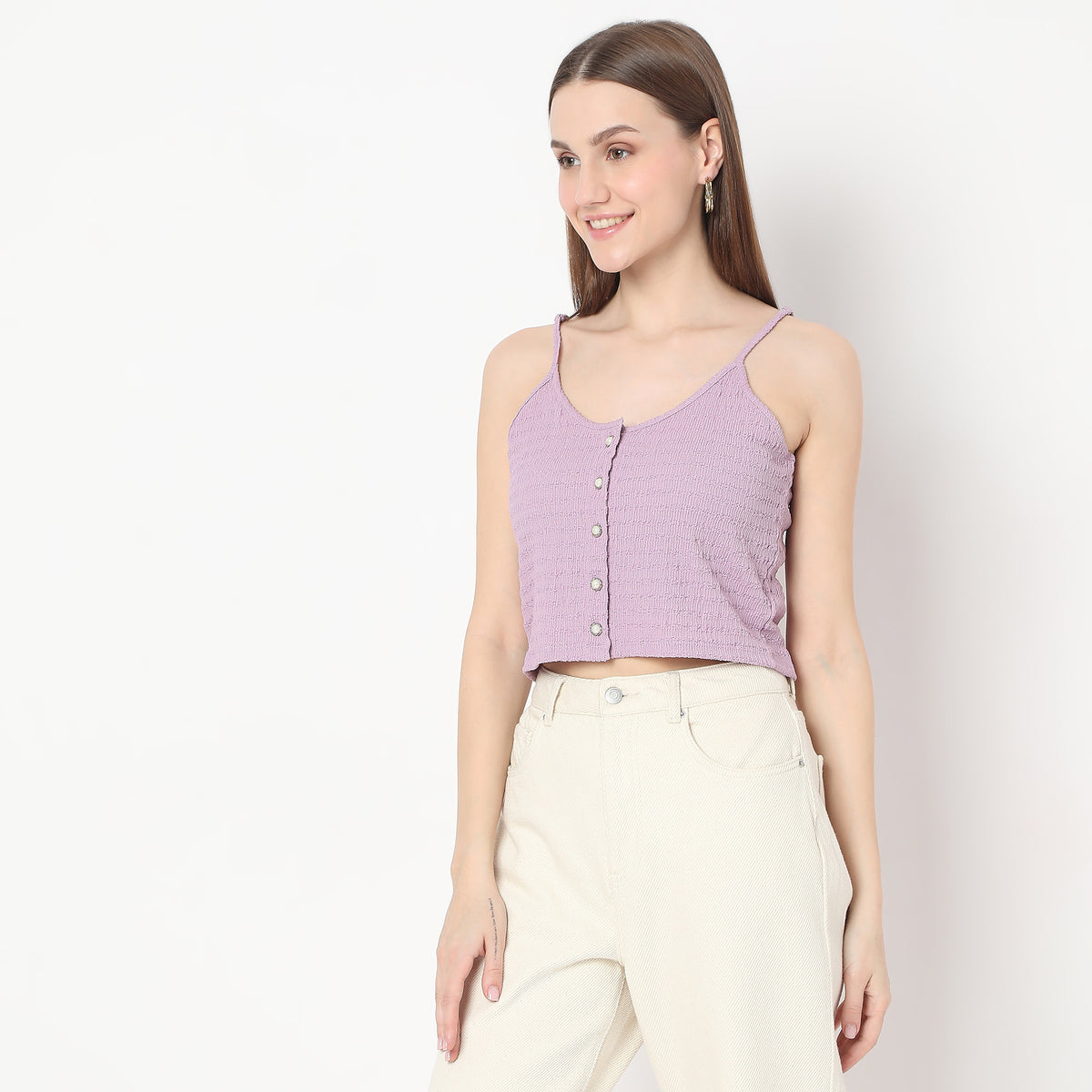 Structured Round Neck Sleeveless Knit Top with Button Details