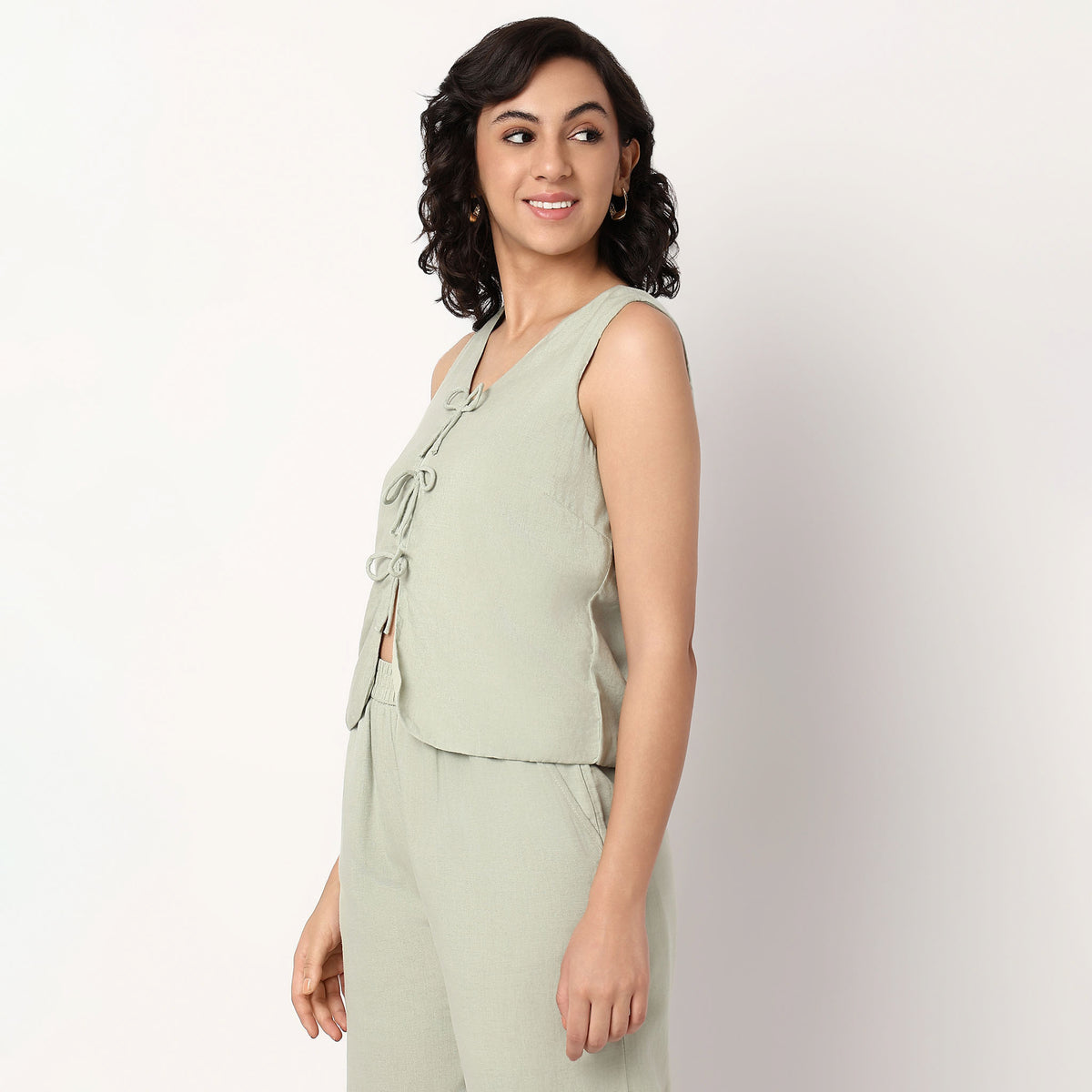 V-Neck Top With Front Tie-Up Detail