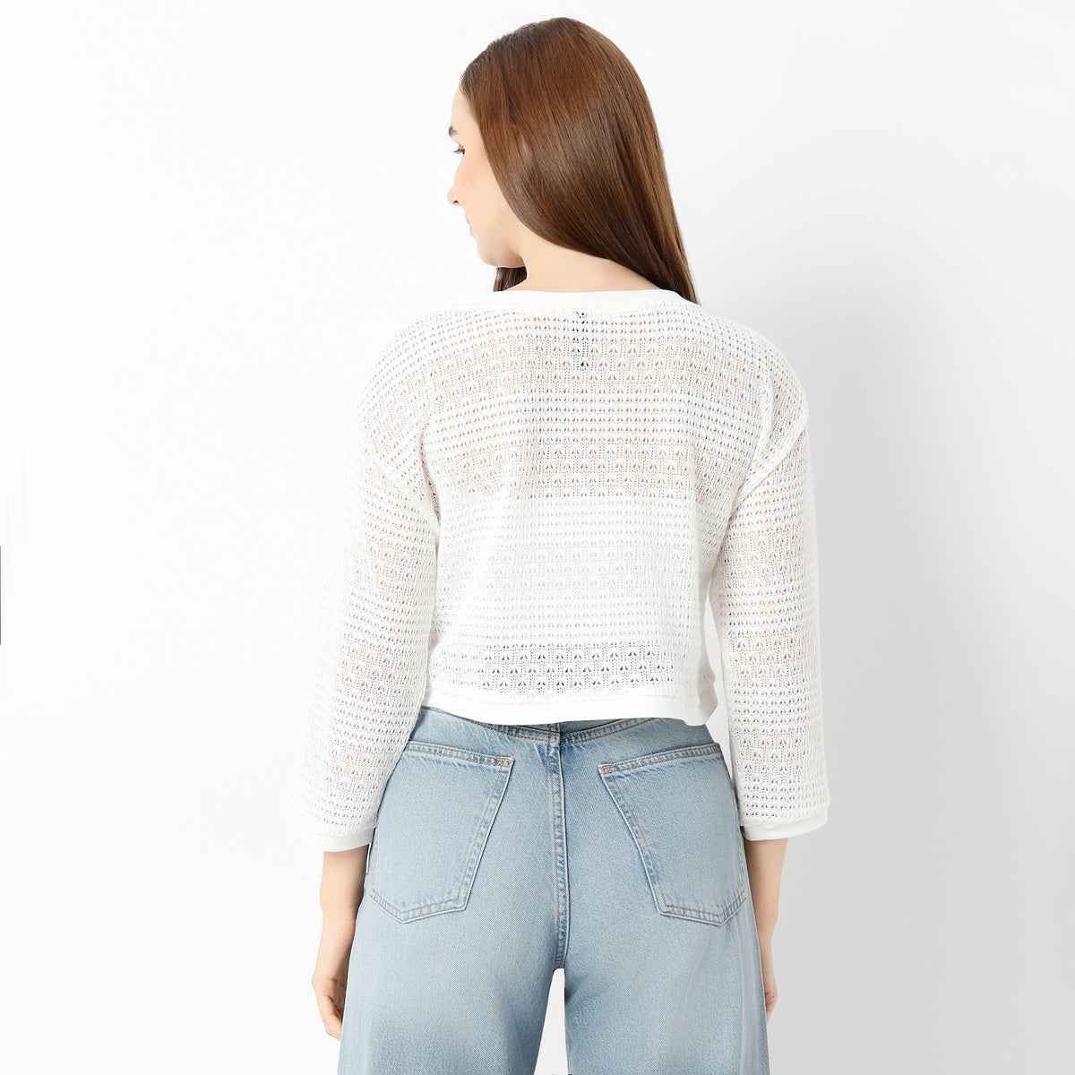 Boxy Fit Solid Round Neck Top