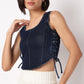 Denim Knit Top With Side Cross Strap Look