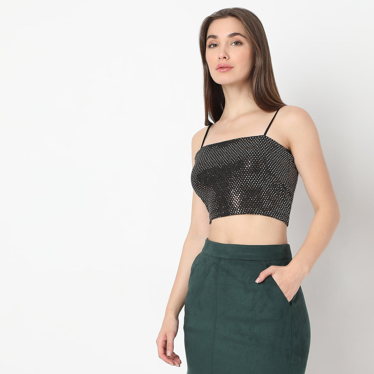 Embellished Betty Look Sleeveless Party Crop Top